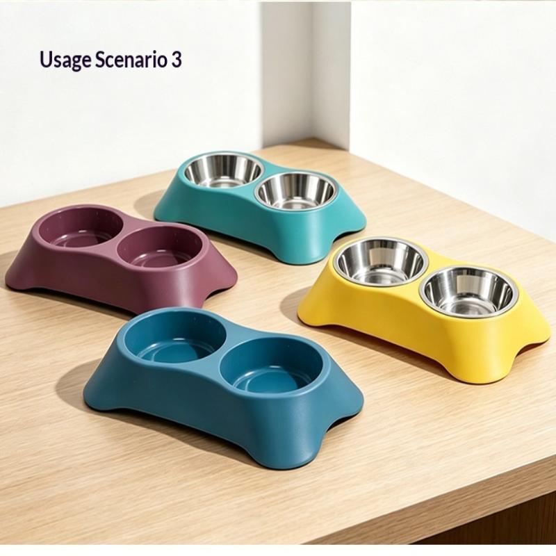 Durable Pet Stainless Steel Double Bowl Rust Resistant Cat Dog Food Water Dish for Small Medium Pets Home Use