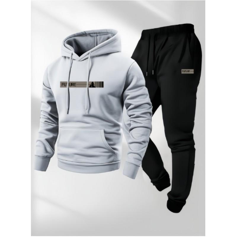 Unisex Hooded Sweatshirt Jogger Set Winter Warm Fleece Casual Outfit Men Women S-XXXL