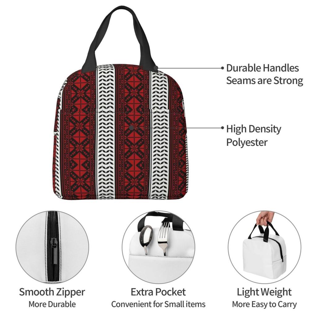Arabische Folk Kufiya Hatta Traditionelles Keffiyeh Muster Isolierte Lunchtasche für Kinder Thermische Lebensmittelbox Tragbare Lunchboxen Behälter