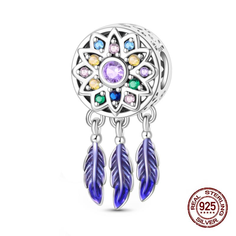 Fashion Copper Feather Colorful Luminous Dreamcatcher Charms Bead Fit Original Bracelets Exquisite Diy Jewelry Gift