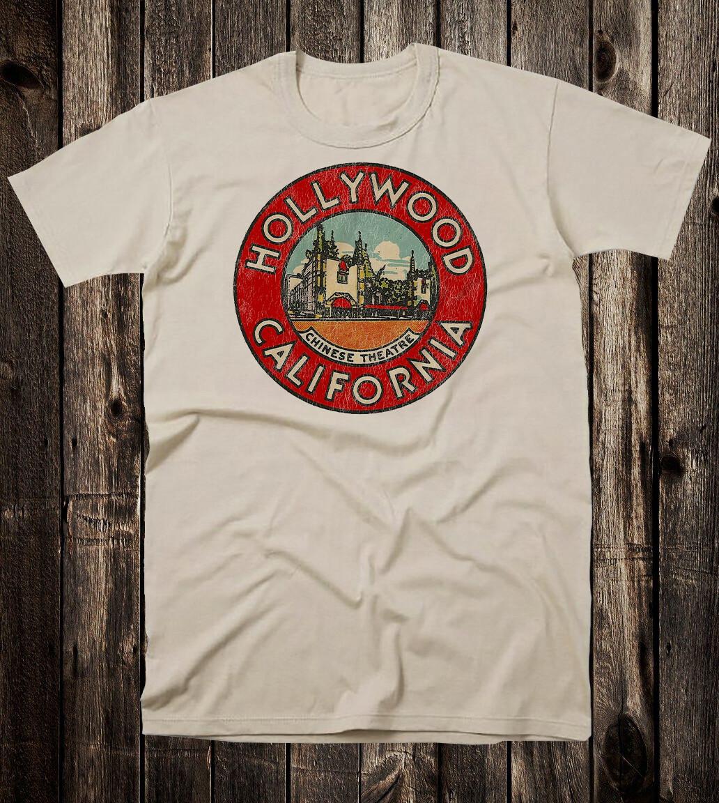 Retro Travel Tee T Shirt Souvenir California State Hollywood Chinese Theatre S