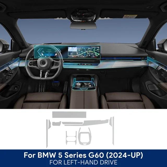 For BMW 5 Series I5 G60 2024 Transparent TPU Interior Protective Film Center Console Anti Scratch Set