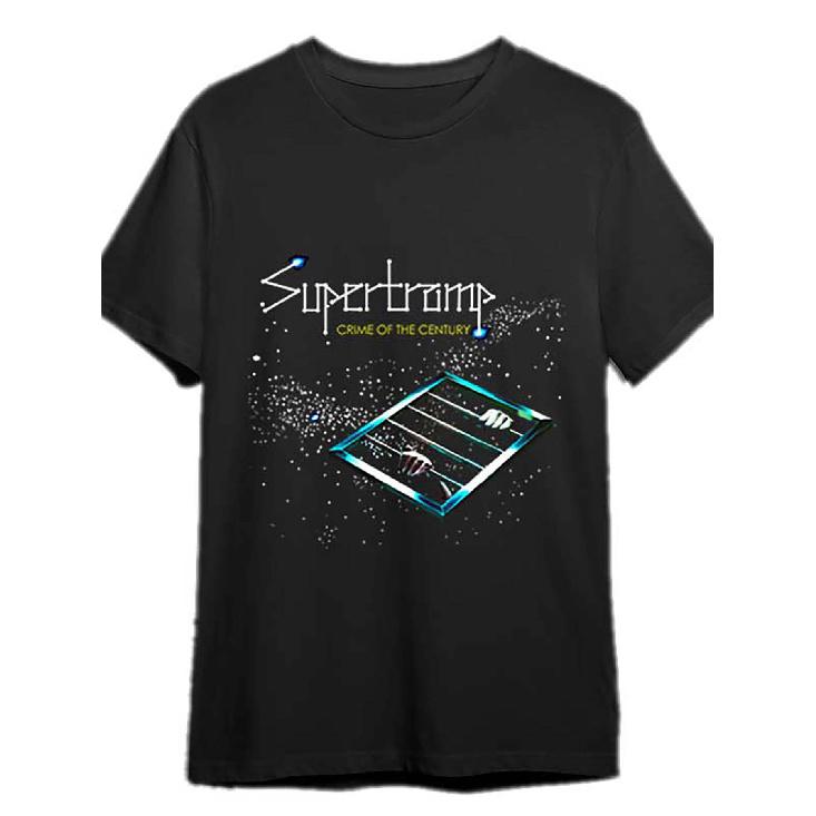 Men'S Vintage 80s Retro Music Graphic T-Shirt - Black Supertramp & Crime of the Century Album Design, 100% Cotton Breathable Crewneck Short Sleeve