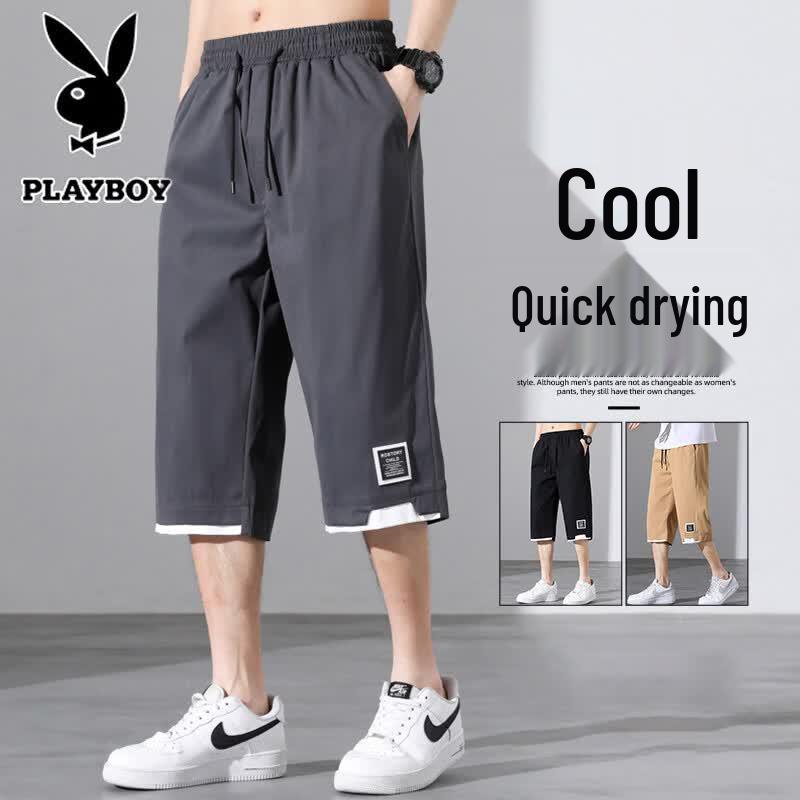PLAYBOY Men s Plus Size Summer Casual Cropped Pants XL