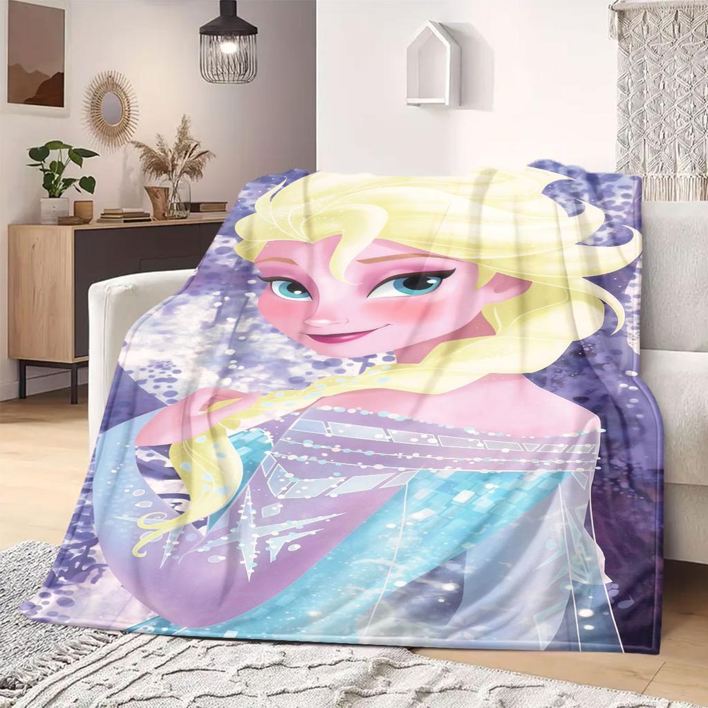 Frozen Cartoon Print Flannel Blanket for Bedrooms Chairs Picnics Travel Sofas Beds Home Decor Extra Large Gift for Kids