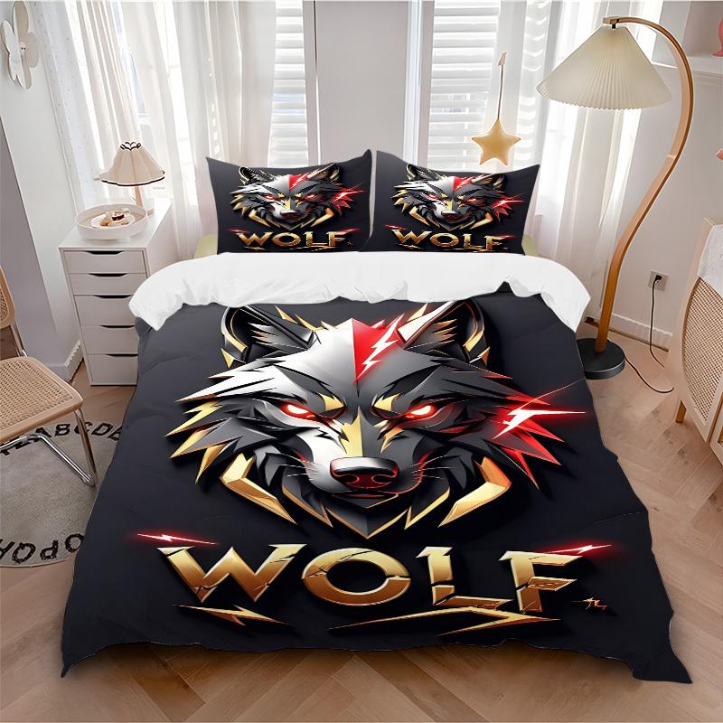 3pcs Wolf Headgear Duvet Cover Set, Cover For Bedroom Guest Room (1 Duvet Cover + 2 Pillowcase, Without Quilt), Yy250922187