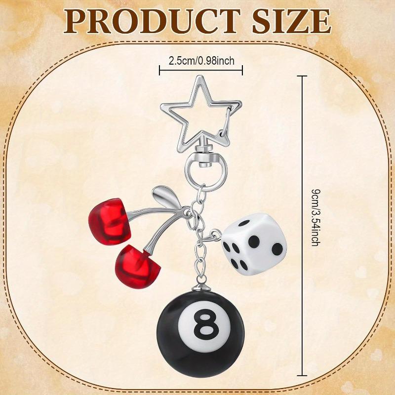 1Pc Red Cherry Billiards Black 8 Dice Keychain Black Cherry Dice Black 8 Keychain