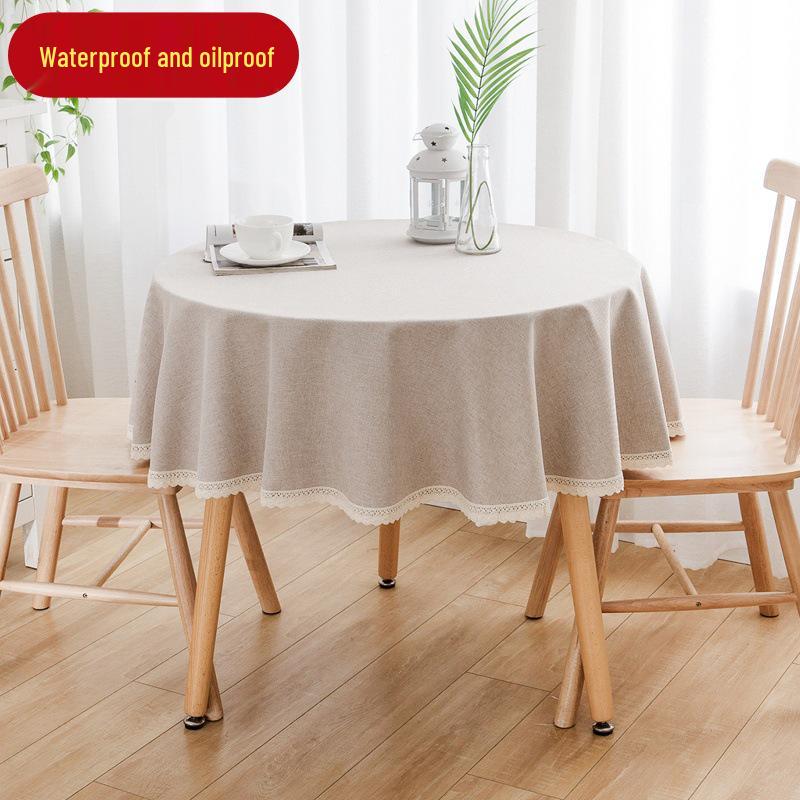 Round Tablecloth - High-End, Waterproof, Oil-Proof, Wash-Free, Imitation Cotton and Linen for Dining or Coffee Tables