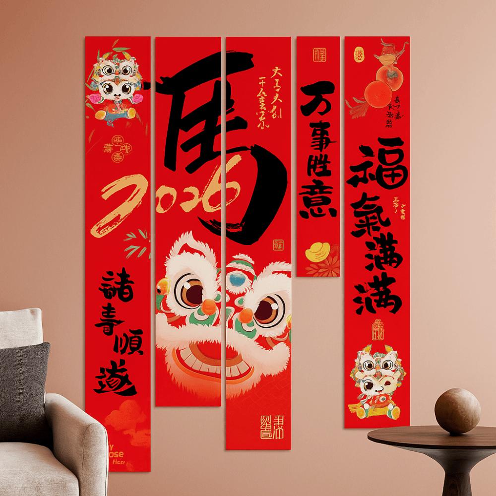 5Pcs/Set Chinese Style 2026 New Year Hanging Cloth Traditional Year of Horse Flags  Festival