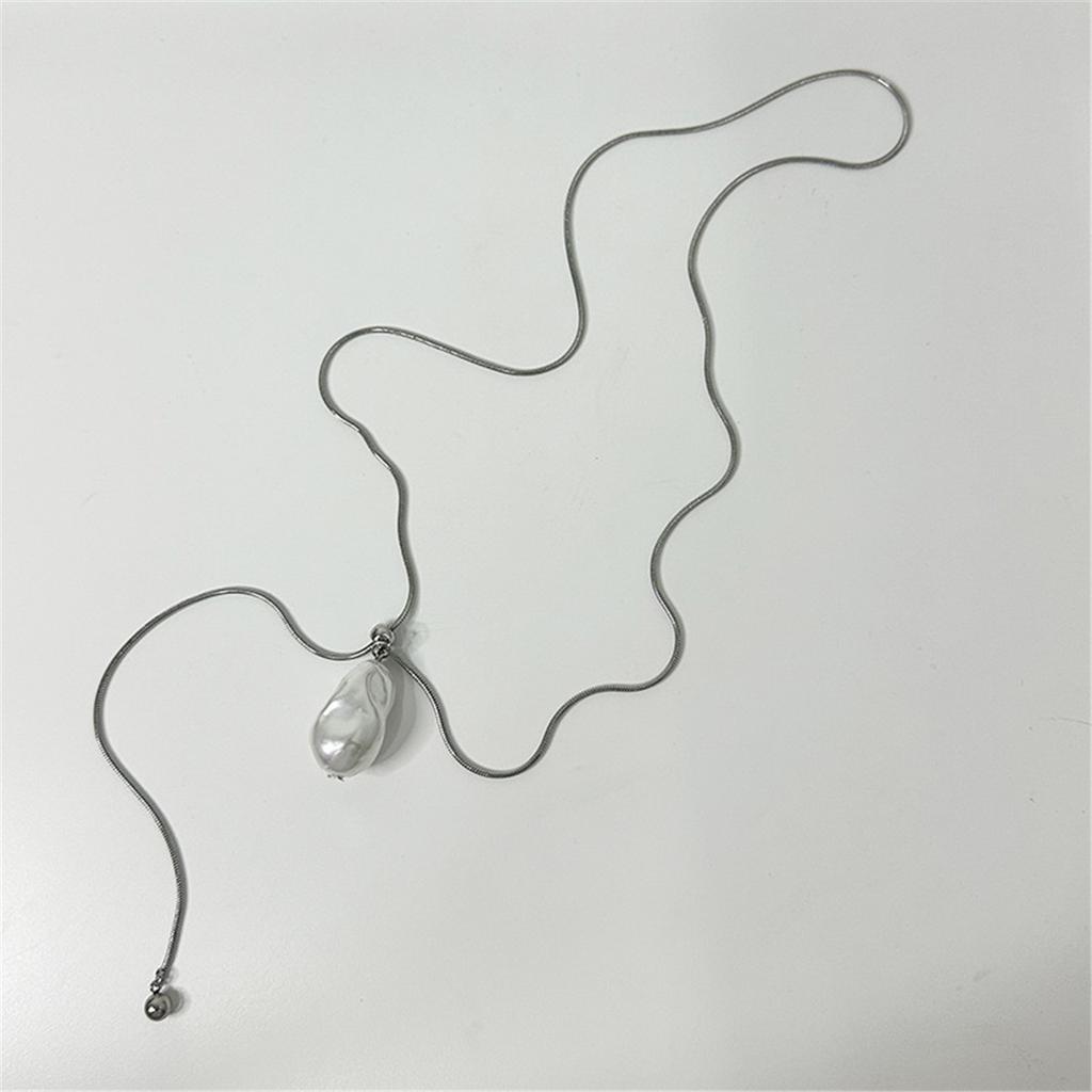 Tooxika Simple Luxury Baroque Faux Pearl Pendant Necklace Drawstring Snakebone Chain Long Sweater Chain