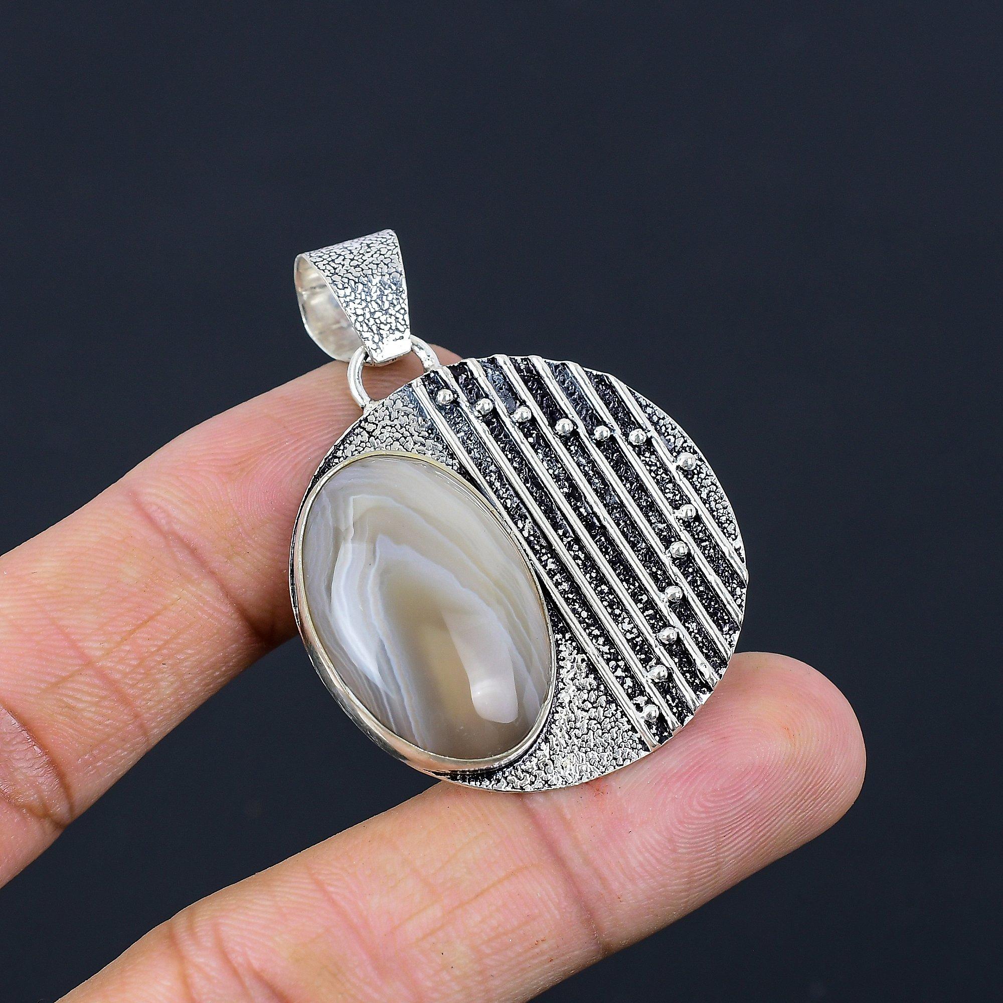 

Womens day Sale Botswana Agate Gemstone Engagement Pendant 925 Sterling Silver