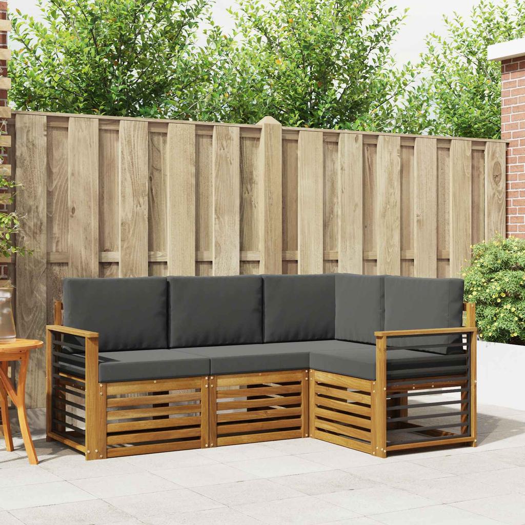 Outdoor Sofa Set 4 Pcs Natural & Anthracite Solid Acacia Wood