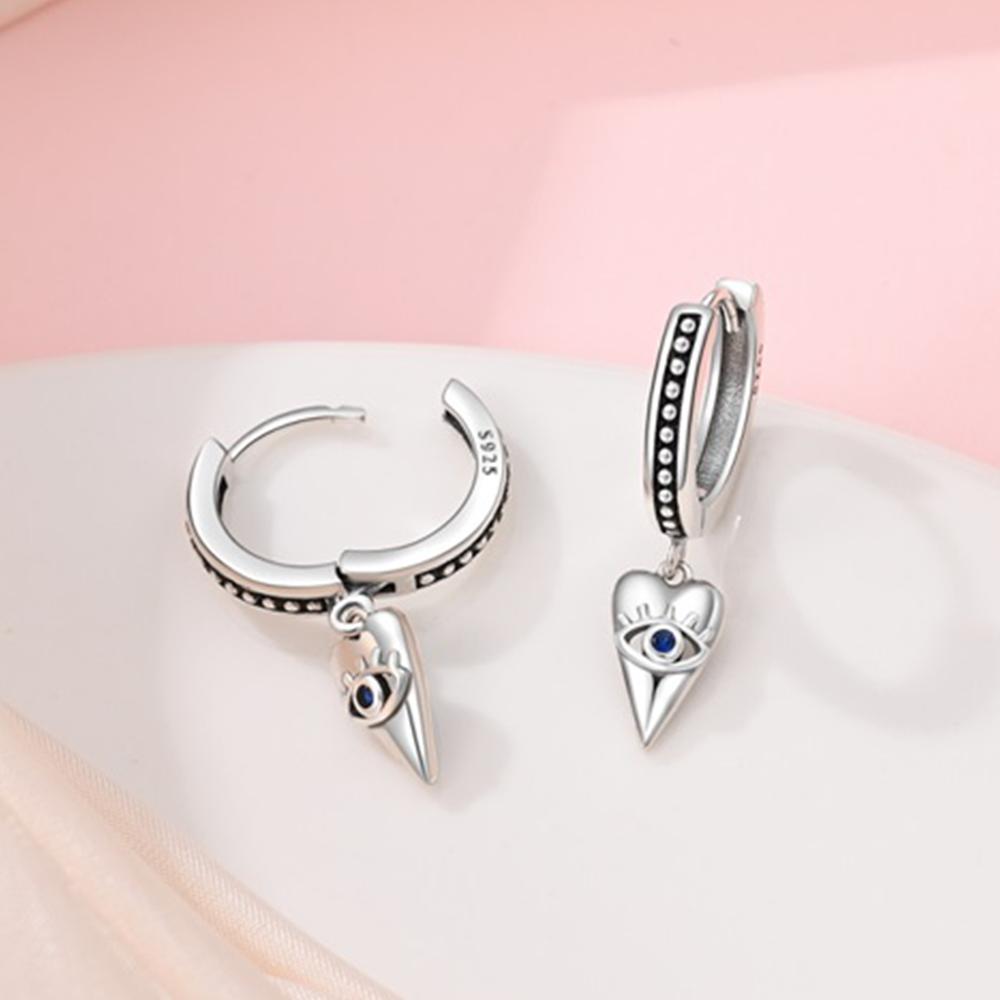 925 Silver Evil Eye Heart Hoop Earrings for Women Fashion Earrings Jewelry Gifts