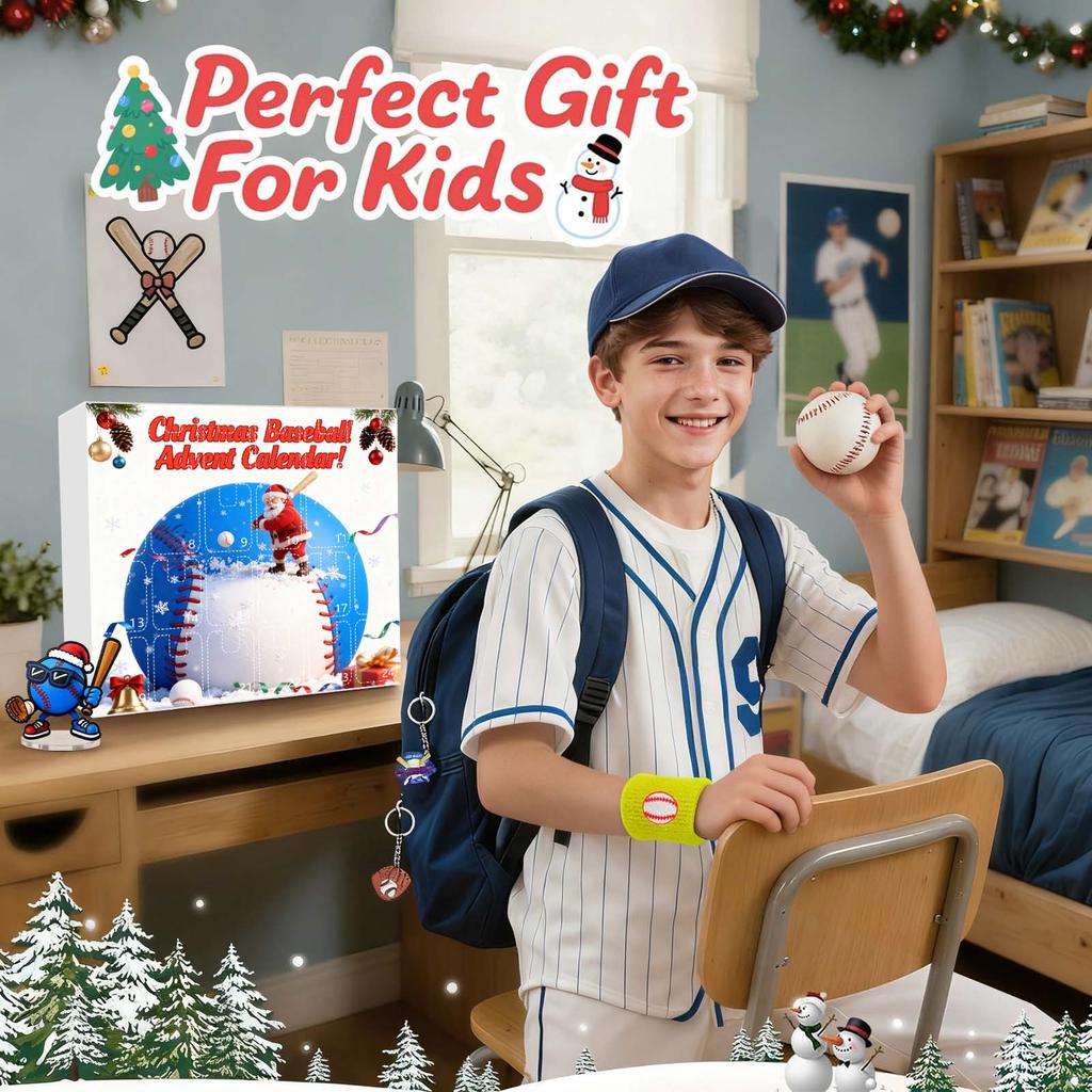 23d Weihnachts-Adventskalender, Baseball-Spielzeug für Kinder und Jugendliche, Überraschungs-Geschenkboxen für Jungen, Mädchen und Jugendliche, Baseball-Zubehör und Dekorationen