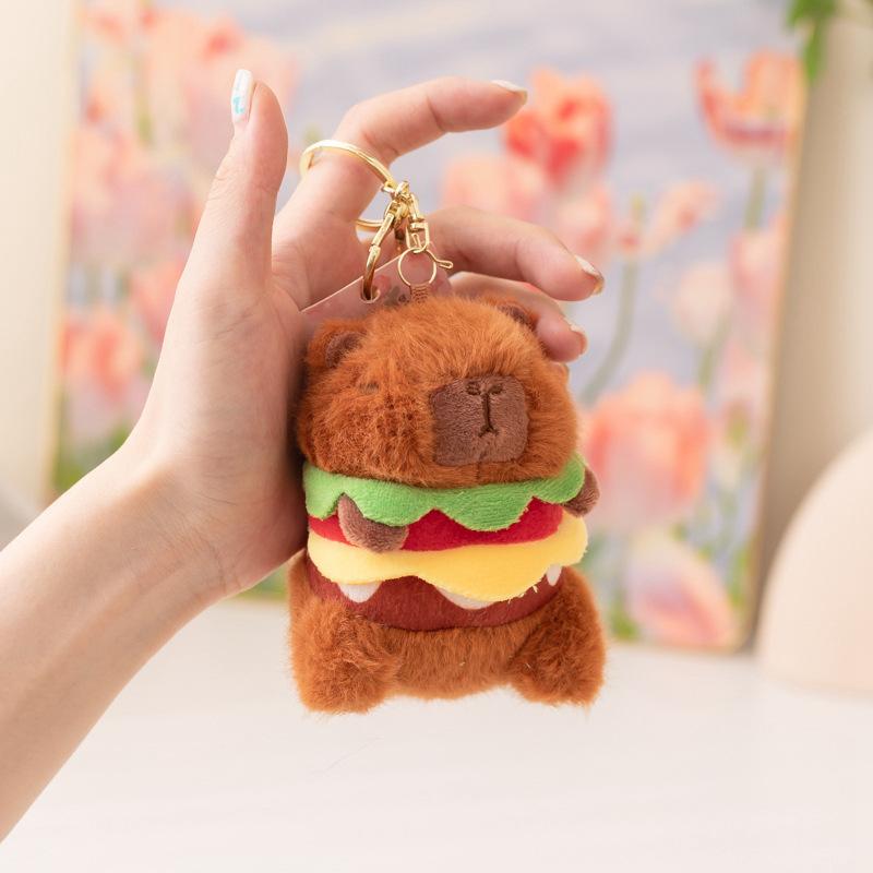 Cartoon Capibara Capybara Doll Plush Toy Hamburger Capybara Panda Small Pendant Bag Keychain