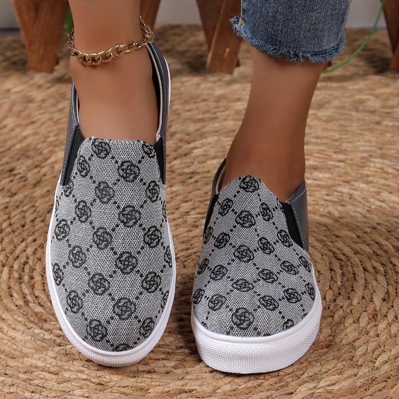 Unisex Fashion Sneakers with Pattern Design - Casual Canvas Slip-On Shoes for Women & Men, Spring Summer New Arrival Lace-Up Walking Shoes