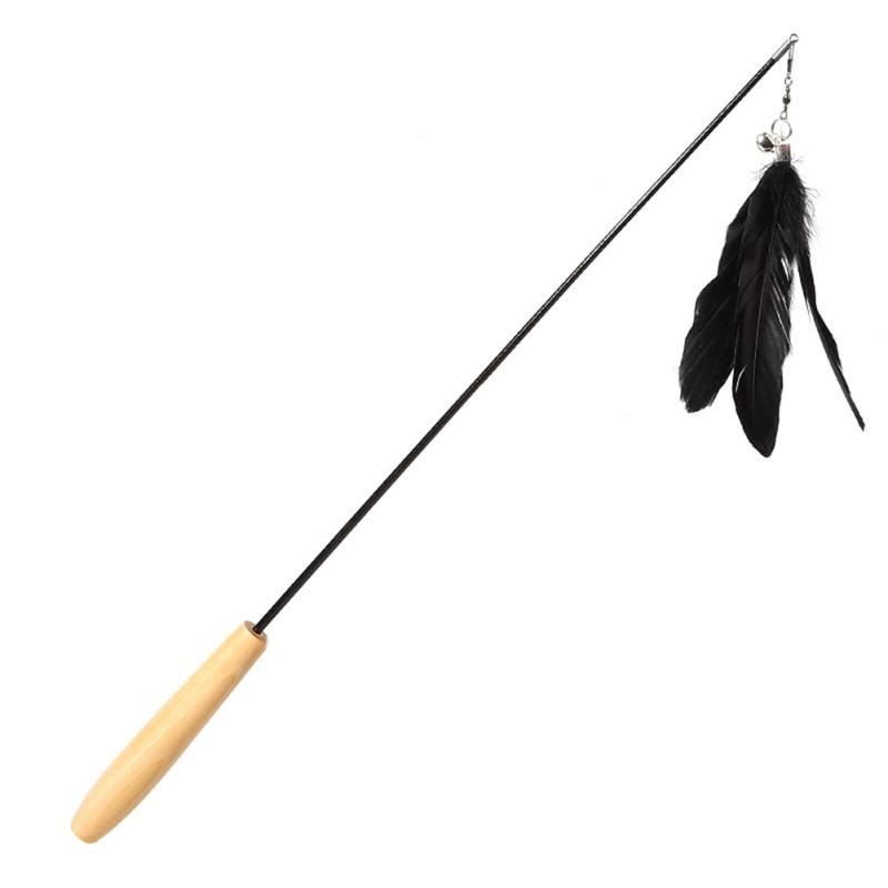 Funny Telescopic Feather Cat Teaser Stick With Bells Wooden Handle Carbon Fiber Rod Playing Wand Pet