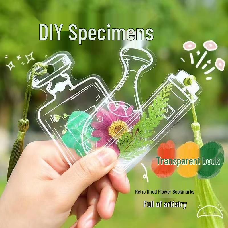 Handmade Resin Pressed Flower Bookmark DIY Kit: Transparent Specimen Stickers & Dried Flowers for Students