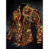 New Black Skeleton Mandala Floral Print Men's Long Sleeved Shirt with Dark Retro Style Slim Casual Shirt