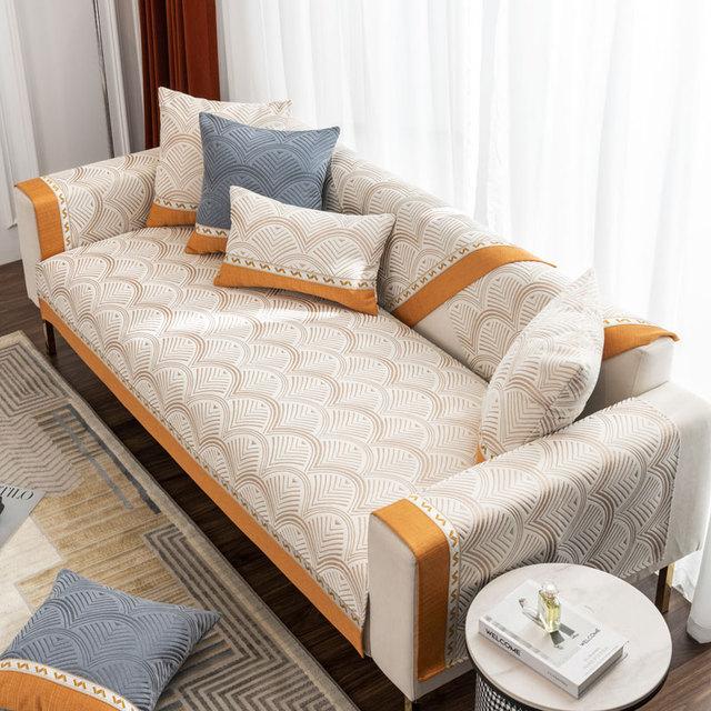 Luxury Embossed Cover For Sofa And Armchairs Chenille Sectional L Shape Couch Cover Non -Slip Patchwork Furniture Protector Soft