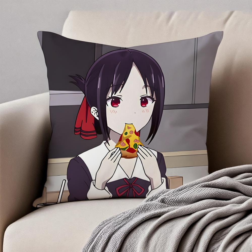 Cute Romance Anime KKaguyasama Love Is War Cushion Cover Pillowcase Antidustmite Invisible Zipper Short Plush Sofa Cushion