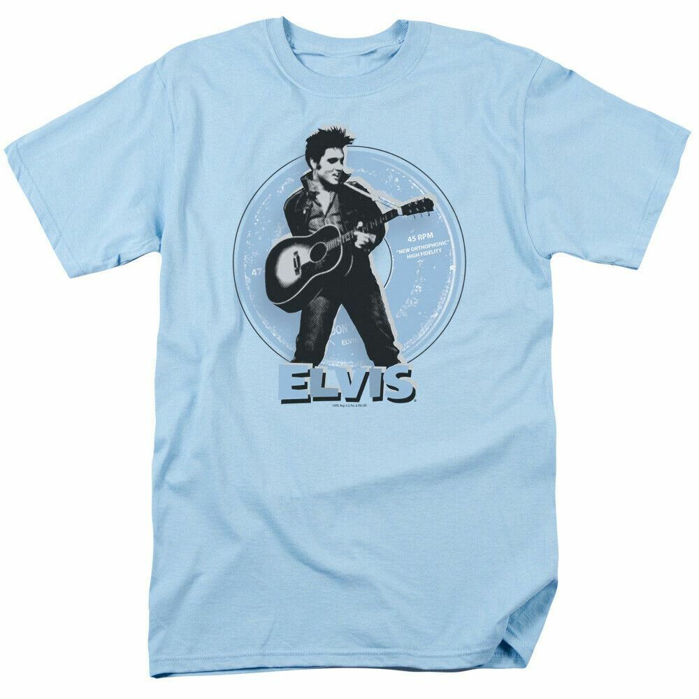 Elvis Presley 45 RPM T-shirt Mens Licensed The King Tee Light Blue M