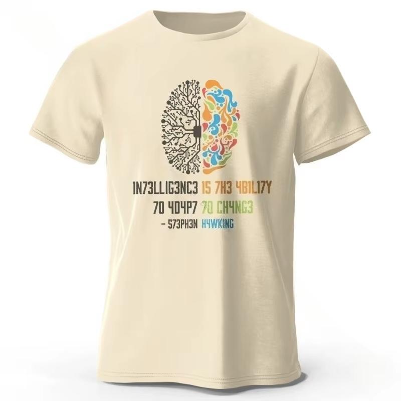 Funny Brain Power Printed Cotton TShirt Soft Breathable Casual Tops Round Neck Short Sleeve Fashion Unisex Quirky Style Soft