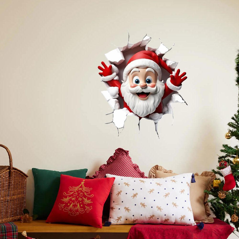 Santa Claus Break-Through Wall Decal, Vinyl Christmas Wall Stickers, Removable Holiday Decor for Home and Living Spaces