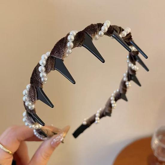 Faux Pearl Headband Retro Style Twist Ribbon Women Hair Hoop