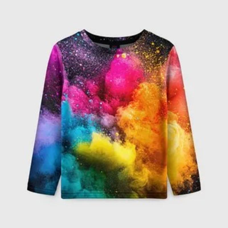 Children's Unicorn Print Tie Dye Cute T-shirts Boys Long Sleeved Fashionable Soft Comfortable Top
