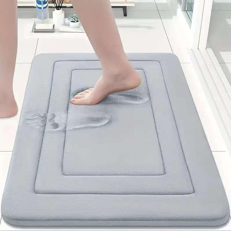 1pc Absorbent Non-Slip Bath Mat 1pc Bath Mat Non-Slip Shower Bathroom Rug Memory Foam Carpet Soft Foot Mat Stone Floor Super Absorbent Quick Dry Rug 40x60cm (Small Size)