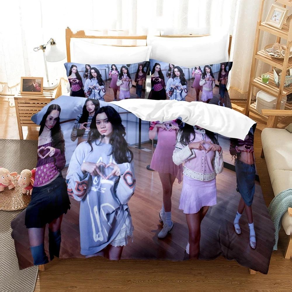 Nouvelle Groupe de Filles K-Katseye Housse de Couette Taies d'Oreiller Bande d'Idole Pop Mondiale Imprimé Ensemble de Literie Polyester Décoration de Chambre 135x200cm 2pcs gray