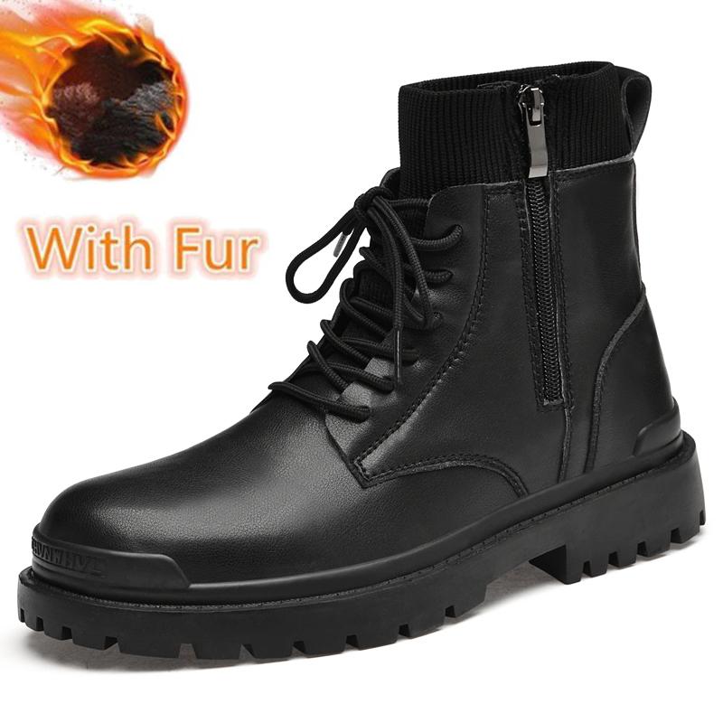 

Vintage Style Mens Motorcycle Boots Handmade Side Zipper Man Ankle Boots Casual Leather High-top Shoes Male Platform Basic Botas 44