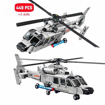 449PCS Z-9 Shipborne Helicopter Assemblage Building Blocks MOC Armed Aircraft Fighter Soldiers Model Bricks Kids Toys Boys Gifts