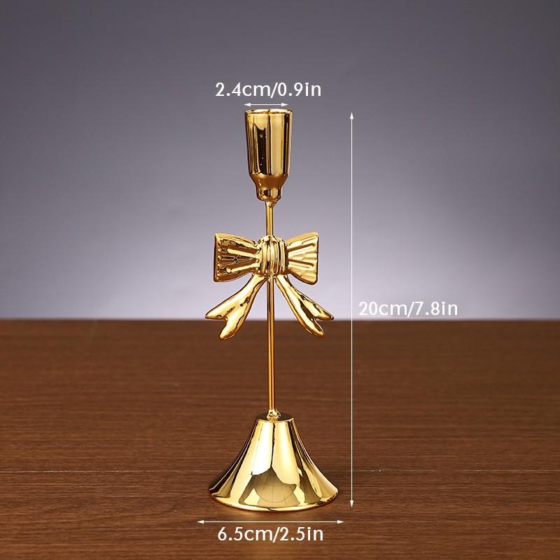 Gold Iron Candle Holder Intricate Christmas Golden Bow Candle Holder Festive Bow Candlestick Props Table Decor Accessories