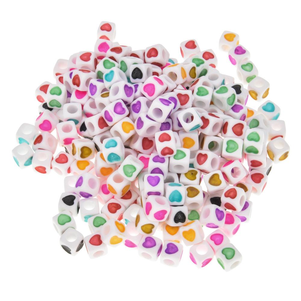 Acrylic DIY Cube Square Heart Printed Big Hole Beads for Bracelet Making Jewelry Findings