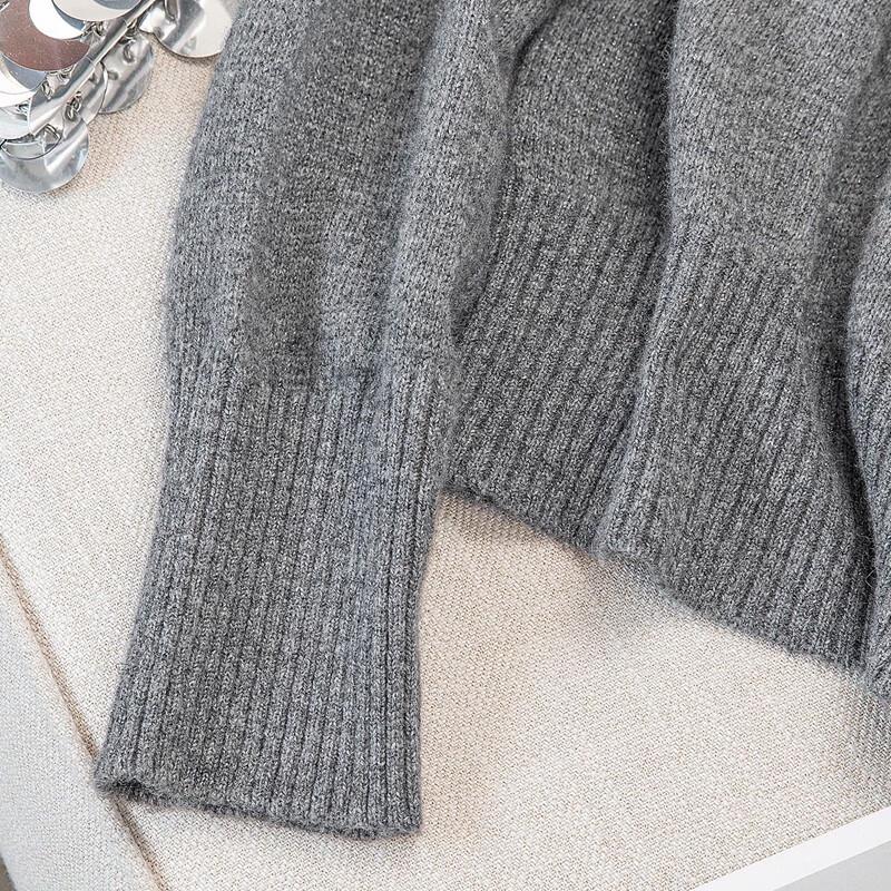 Sibaishi Damen Merino Wolle Revers Strickpullover