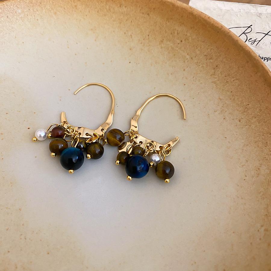 Камень тигровый глаз жемчужная бахрома крючок для уха этнический стиль ретро серьги серьги женские