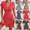 Summer Hot-selling European and American Sexy Deep V-neck Little Floral Elegant Temperament Dress Women