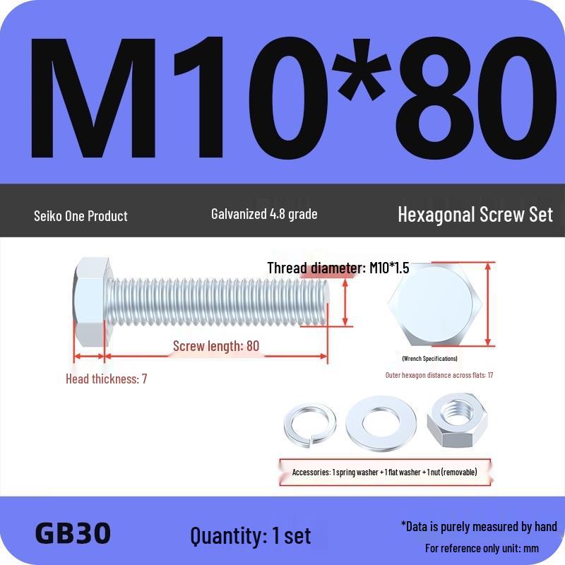 4.8 Grade Galvanized Hex Bolt and Nut Set M4-M30