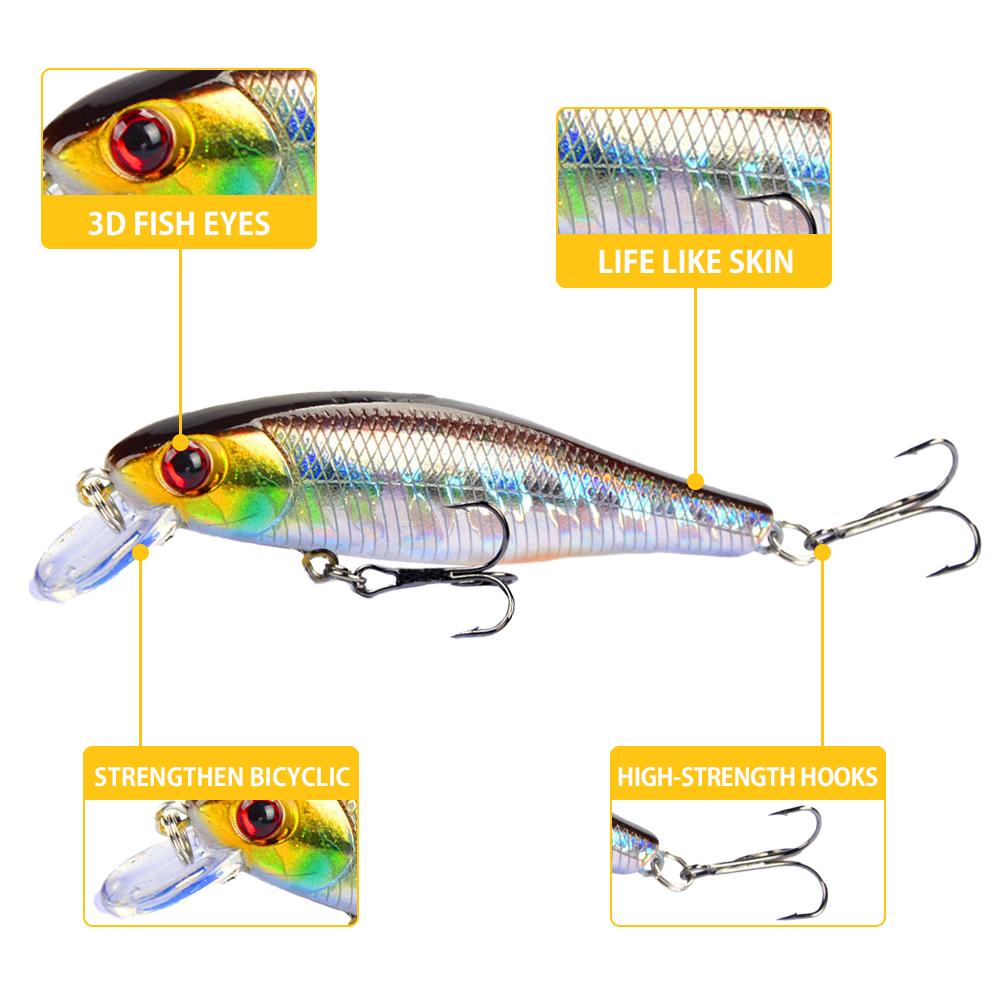 5 Stück Angelköder 3D-Druck Hartköder Crankbaits Sinkender Wobbler Drillingshaken Angelköder