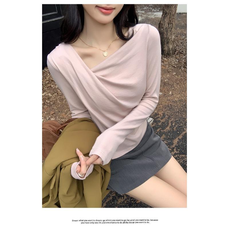 Women S Long Sleeve Off Shoulder Knit Top Slim Fit Autumn Winter Inner Wear