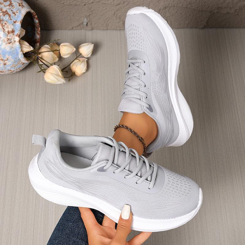 Fashion Plus Size 35-43 Thick Sole Knitted Sneakers Women Breathable Mesh Lace Up Sports Shoes Woman Lightweight Soft Sole Walking Shoes