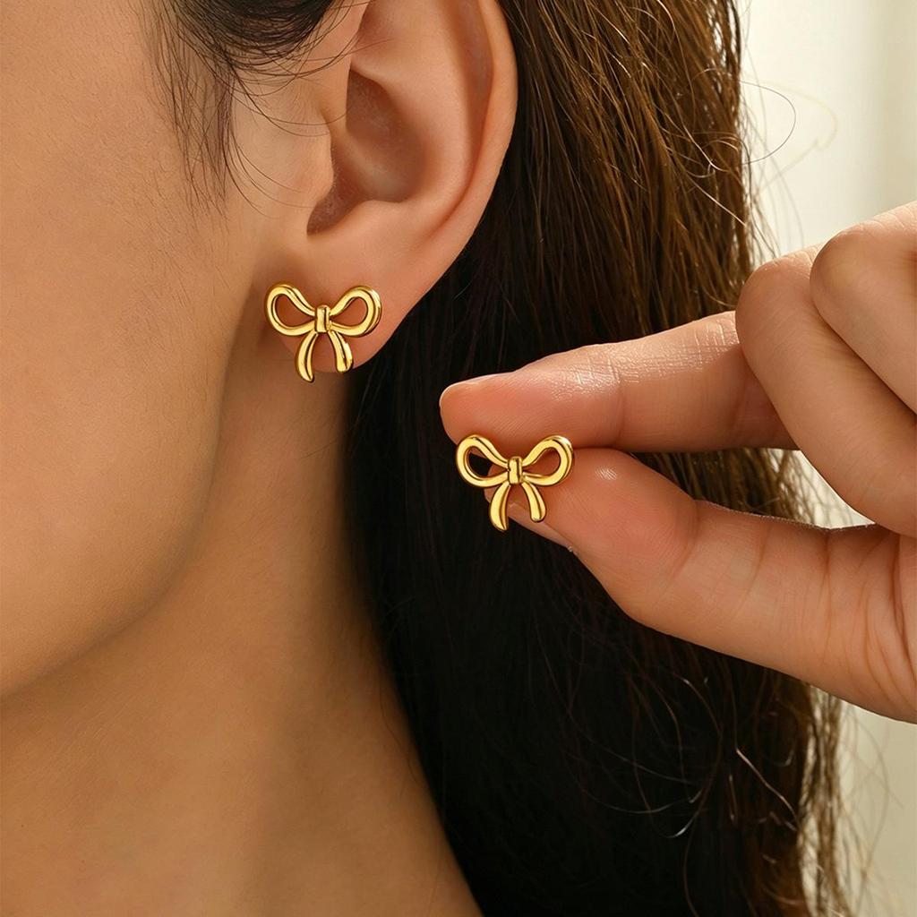 Sweet Butterfly & Bowknot Stainless Steel Earrings - Super Immortal Academy Style for Women