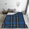 Modern Style Blue And Black Plaid Flannel Throw Blanket All-Season Comfort For Sofa And Bed Machine Washable Holiday Gifts