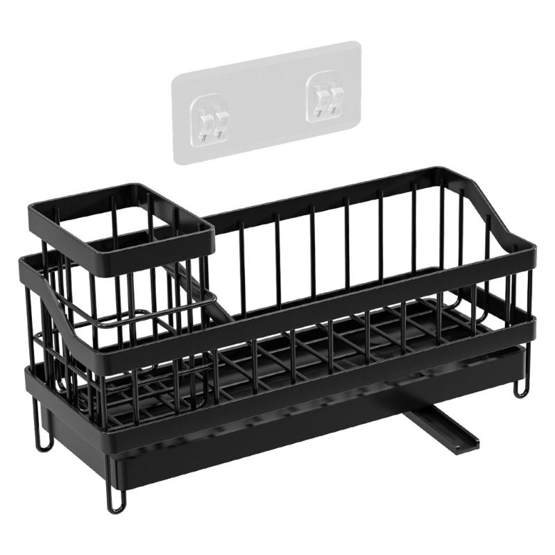 

Wall Mount Drain Rack Sponge Holder Bathroom Organizers Dish Soap Dispenser Brush Holder Sink Cloth Rack Easily Install