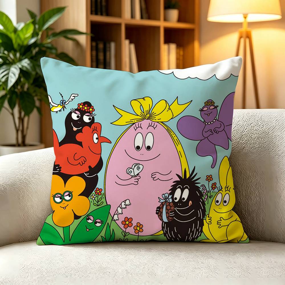 BBarbapapa Whole Family Cute Cartoon Pillow Case Square DoubleSided Sofa Cushion Cover Bedroom Bedside Pillow
