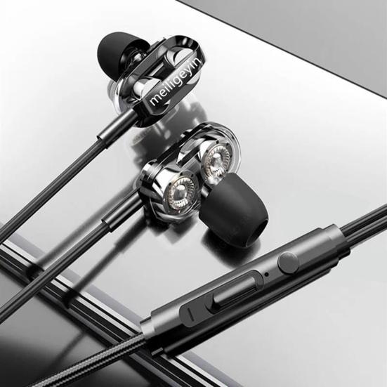 C52 Wired Earbuds Wire Control Noise Reduction In-ear Metal Dual Moving Coil Eight-core 3.5mm Earphones for Gaming