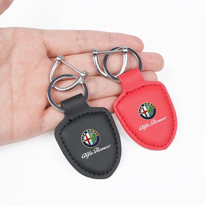För Alfa Romeo Läder Bil Nyckelring Logotyp Styling Nyckelringringar Auto Tillbehör För Alfa Romeo 4C 159 166 Spider Giulia 156 Mit