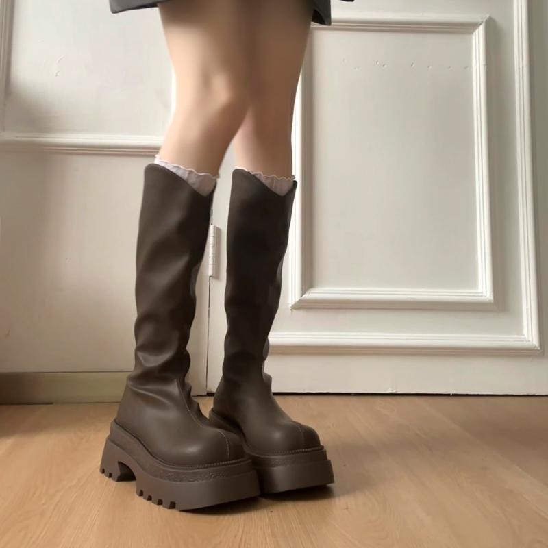 2025 Damen Overknee Langstiefel Dicke Sohle Ritterstil Herbst Winter Neu Wind Dicker Absatz Elastische Slim Stiefel